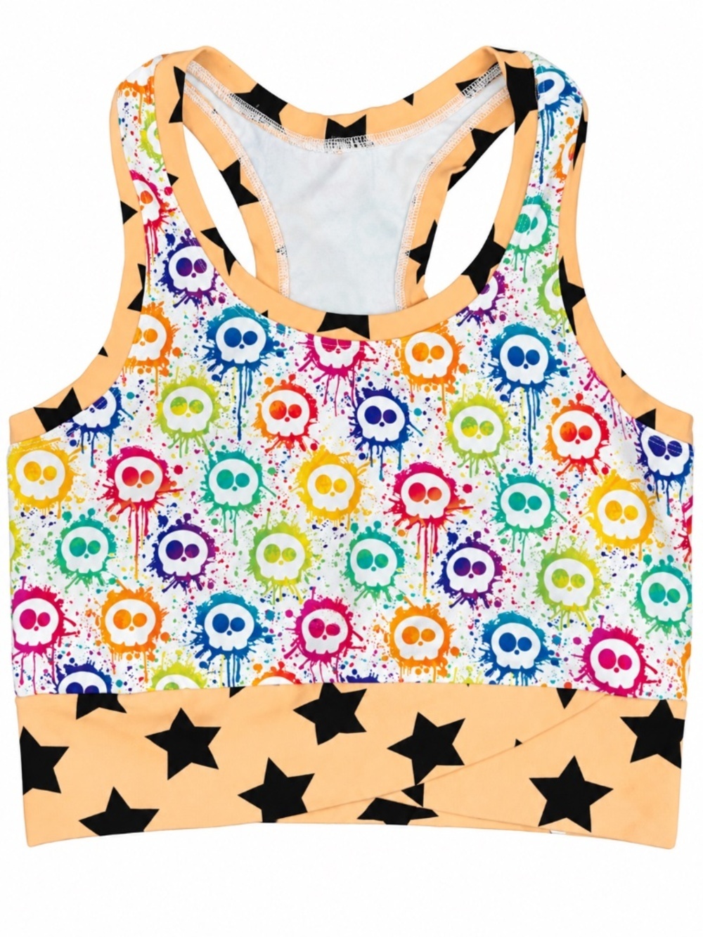Handmade One-of-a-Kind Skull Print Racerback Crop Top Bra | Small | NWT